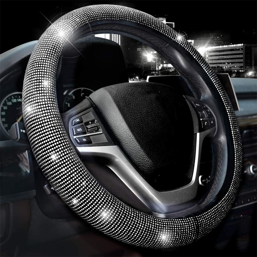 Steering Wheel Cover Bling Bling Diamond Sparkling Car SUV Wheel Protector Universal Fit 15 Inch